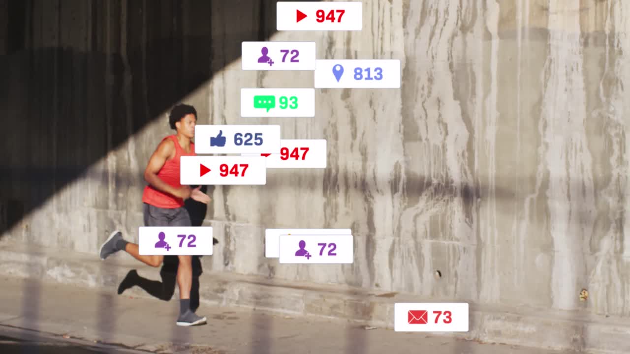 아프리카계 미국인 남자가 달리는 미디어 아이콘의 애니메이션