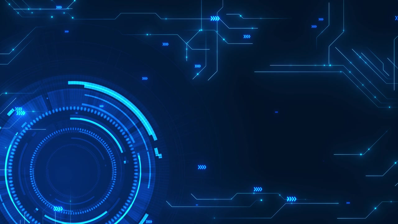 Futuristic circuit hud overlay with blue circular interface data arrows glowing connector paths and
