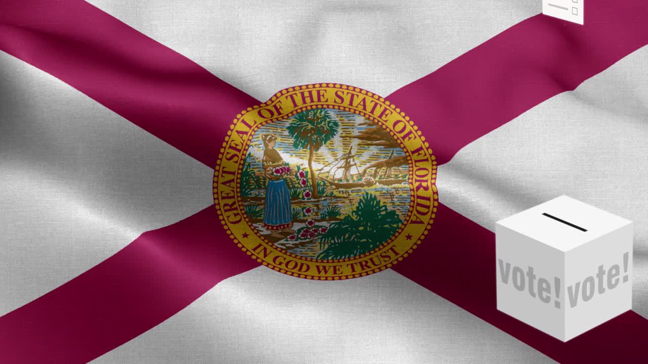 플로리다 주 - 투표용지가 플로리다 선택을 위해 상자에 날아갑니다 - 발 앞의 투표용지 - 선거 - 투표 - 국가 발 플로리다 주 파동 패턴 루프 가능한 요소 - 직물 질감과 끝없는 루프 - 플로리다 주 루프 가능한 발 - 미국 주 발