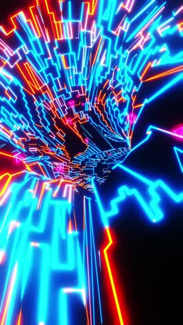 flying through a tunnel of neon mesh. vertical looped video