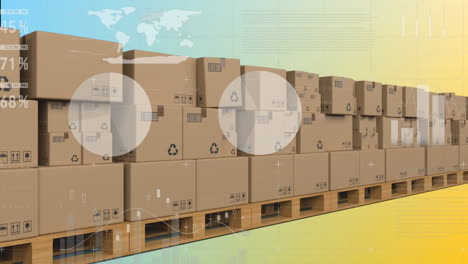 animación del procesamiento de datos financieros en cajas de cartón.