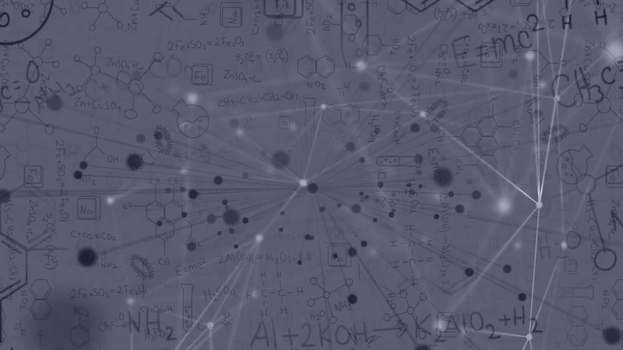 red de conexiones contra estructuras químicas y fórmulas en fondo blanco