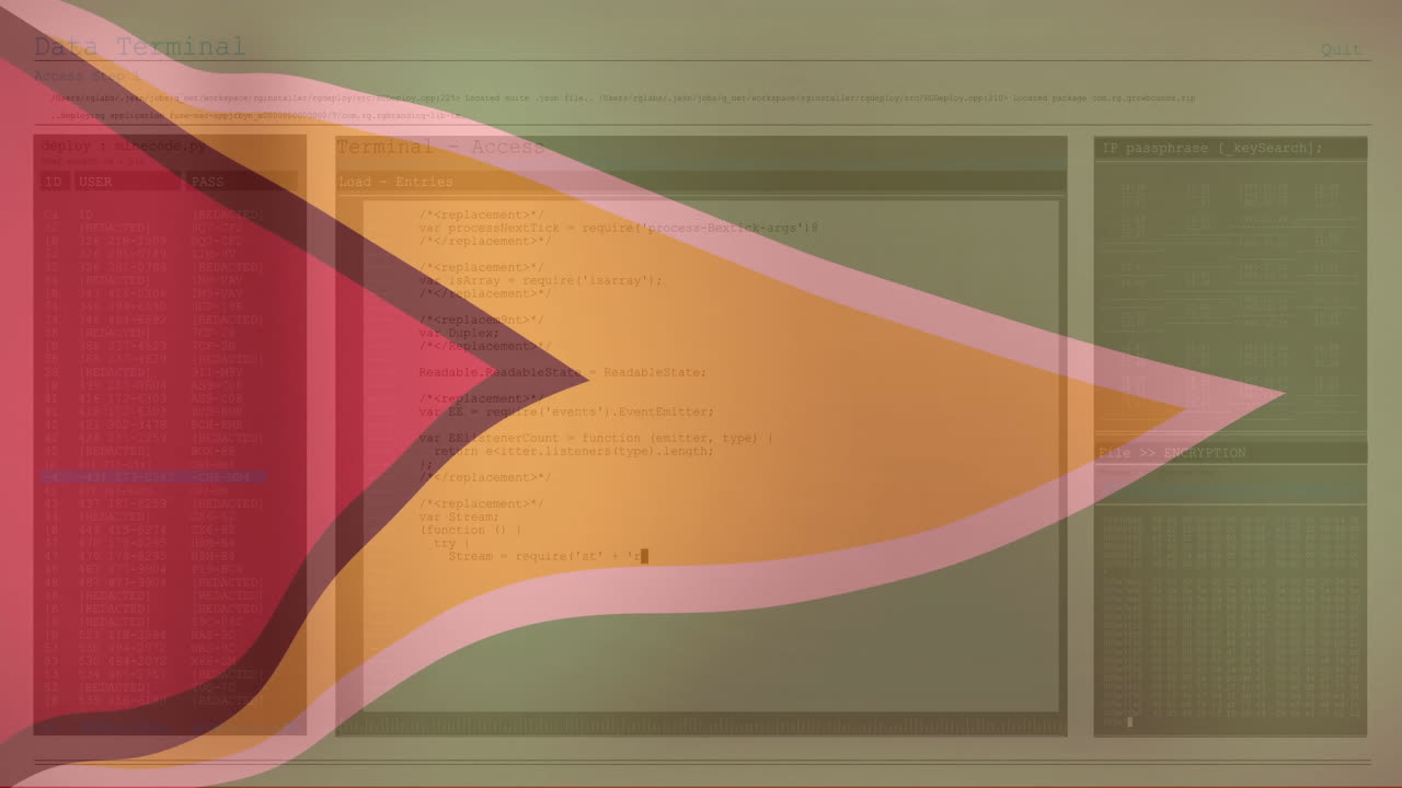 código de programación en la pantalla de la computadora con formas abstractas animación sobre él