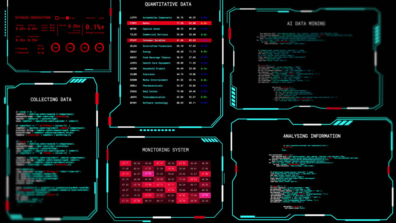 animacja przetwarzania danych cyfrowych na ekranach na czarnym tle