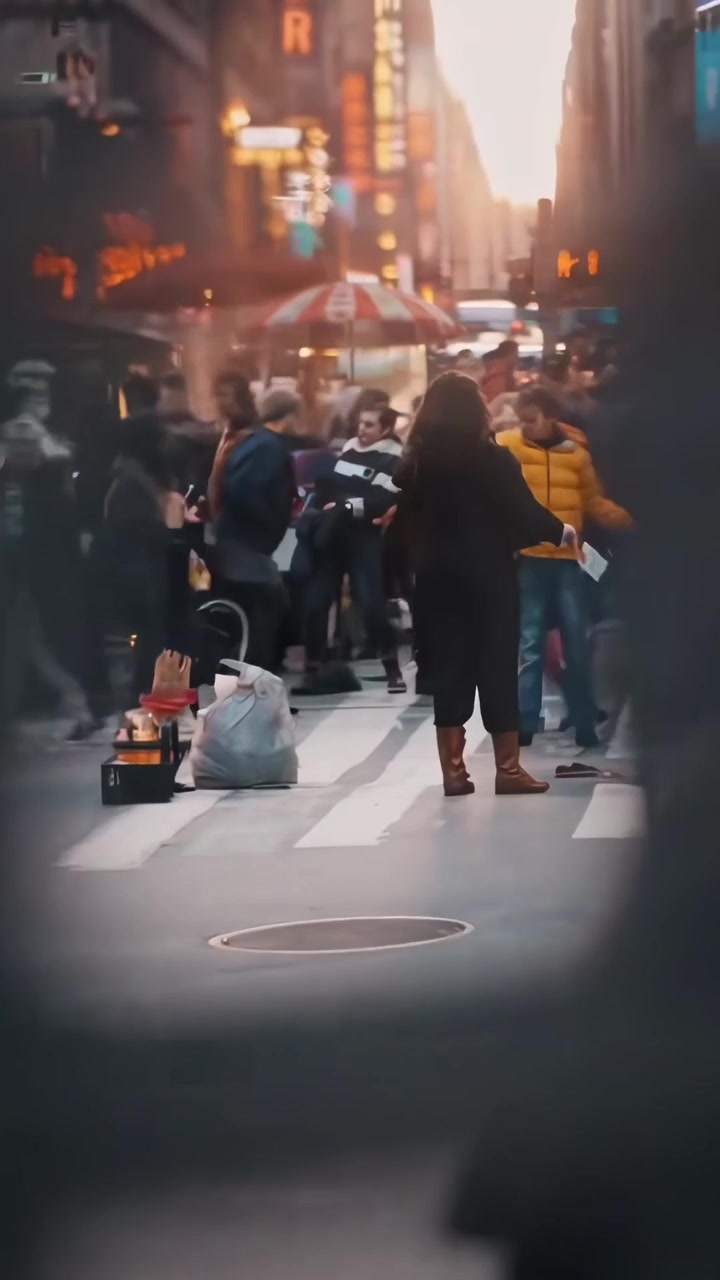 Crowded City Street Intersection in New York City