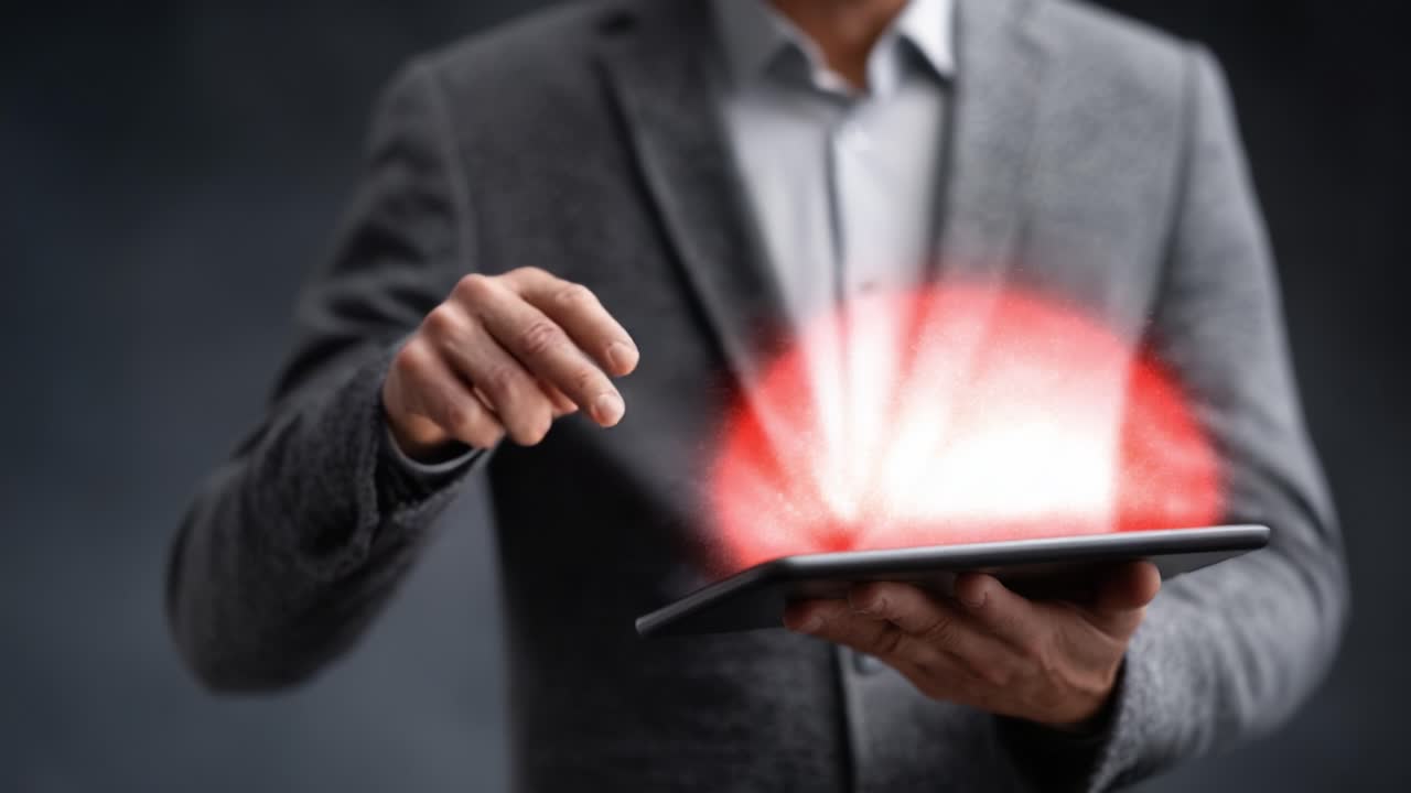 A Professional Engaging with Technology: Exploring Innovative Digital Interactions Through a Tablet with Visual Effects of Light and Energy