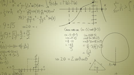 animation of handwritten mathematical formulae over green background