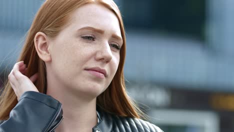 sad redhead woman portrait