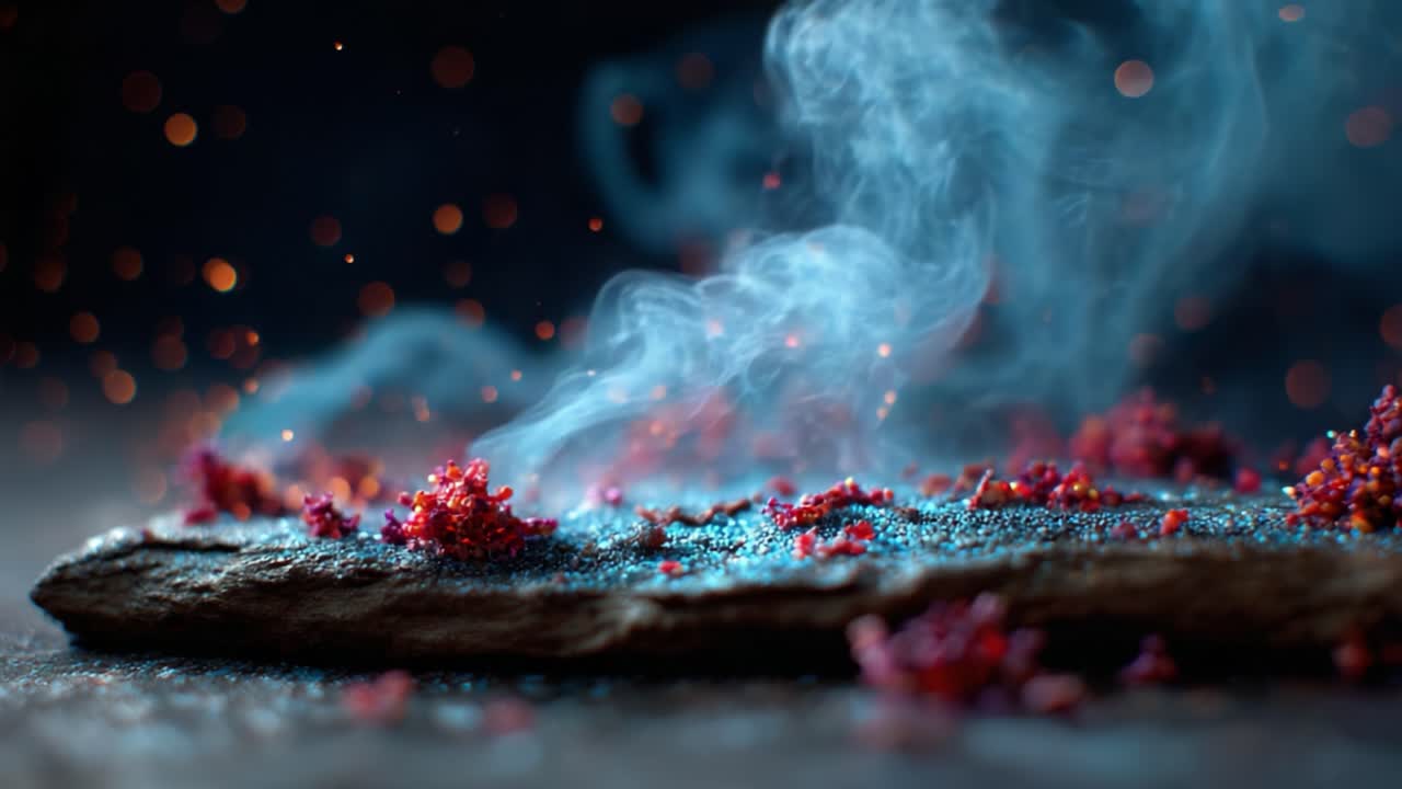 A Captivating Display of Colorful Smoke and Sparkling Particles on a Textured Surface, Evoking a Mystical Atmosphere in Two Stunning Frames