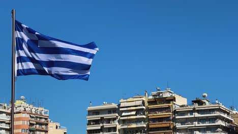 Greek-Flag-in-Thessaloniki,-Greece