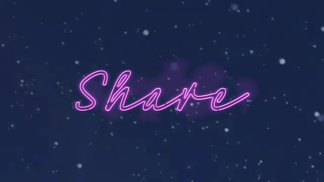 Testo corsivo rosa neon luminoso su sfondo blu notte stellato, che trasmette il concetto di condivisione digitale.