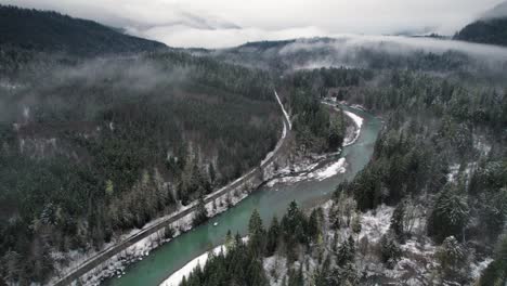 mountain loop highway aerial view in winter season