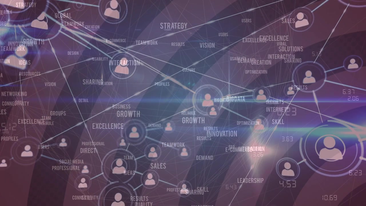 Animation of connections and social media reactions over striped brown background