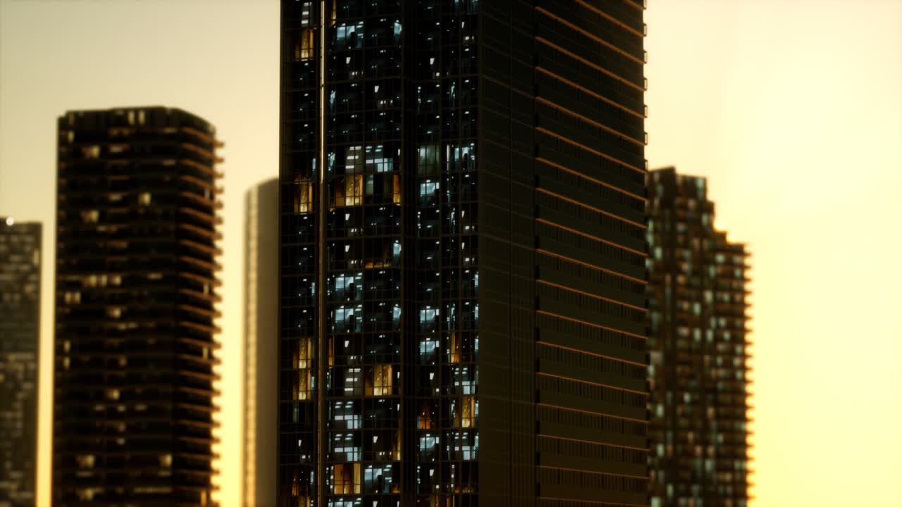 fotografía aérea del atardecer de los rascacielos del centro de negocios