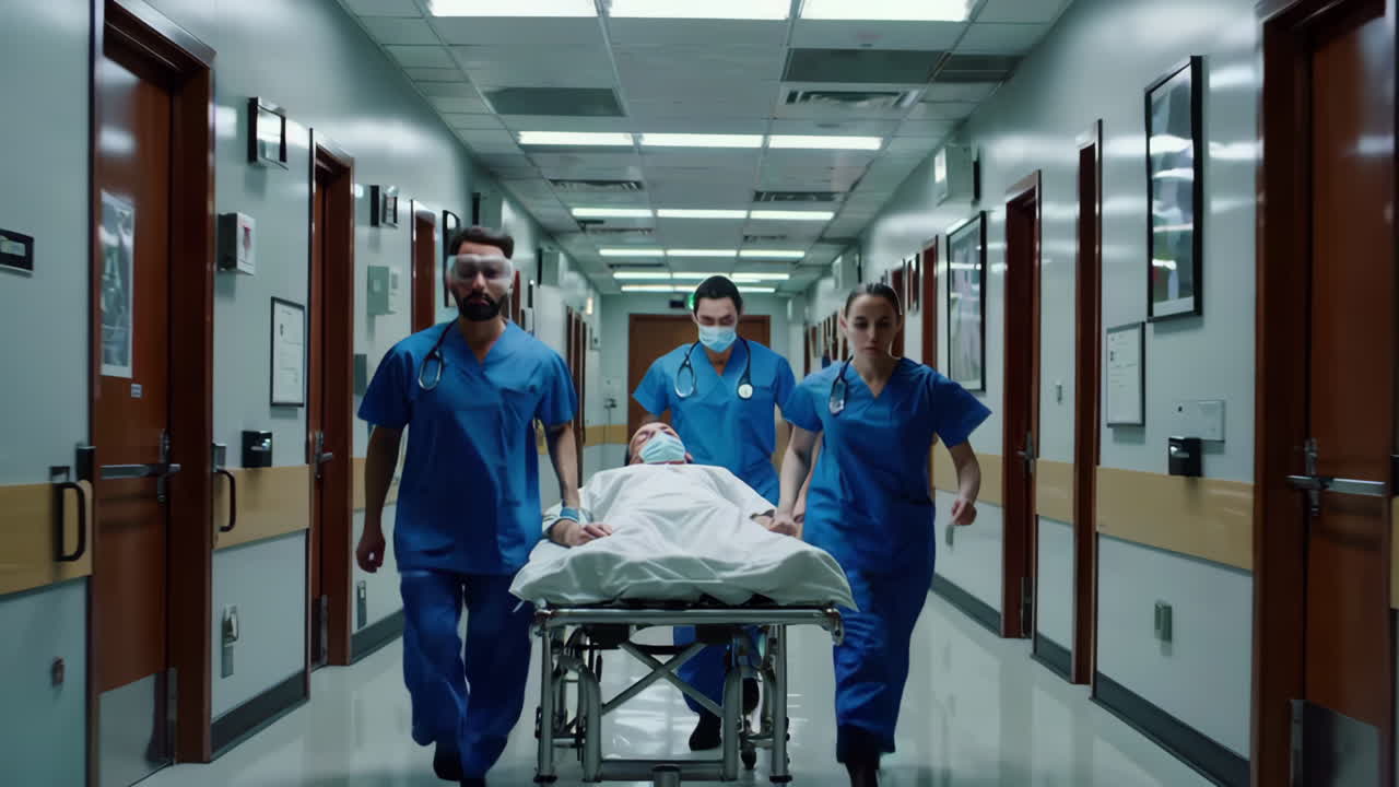 Equipe Hospitalar Movimentando Paciente em Maca