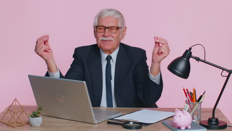 senior rich businessman showing wasting or throwing money around hand gesture, more tips, cashback