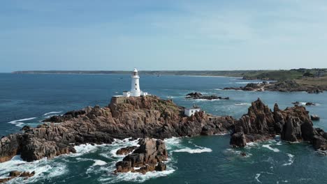 Lighthouse-La-Corbière,-Jersey,-drone,aerial