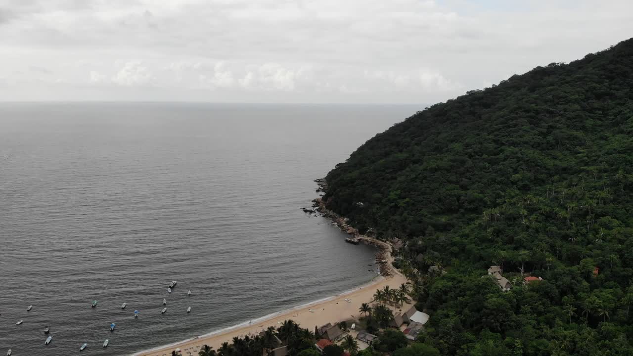 Flying over a pristine beach (Yelapa, Jalisco, Mexico)
