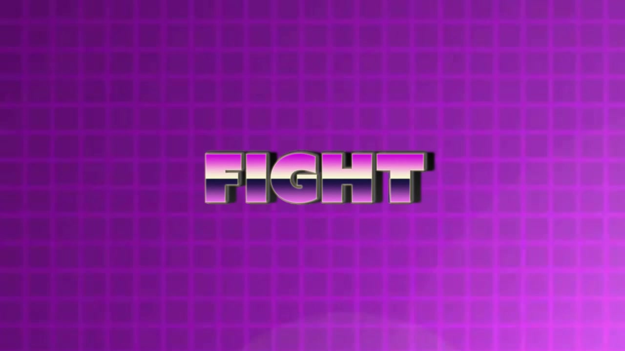 After blurred text sweeping silhouette raising hand, metallic FIGHT fading in and green bar rising