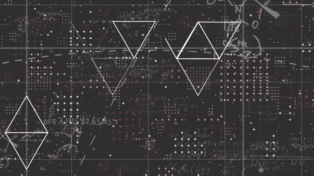 On startup triangle clusters moving on grid, merging, splitting, rotating visualizing data flow
