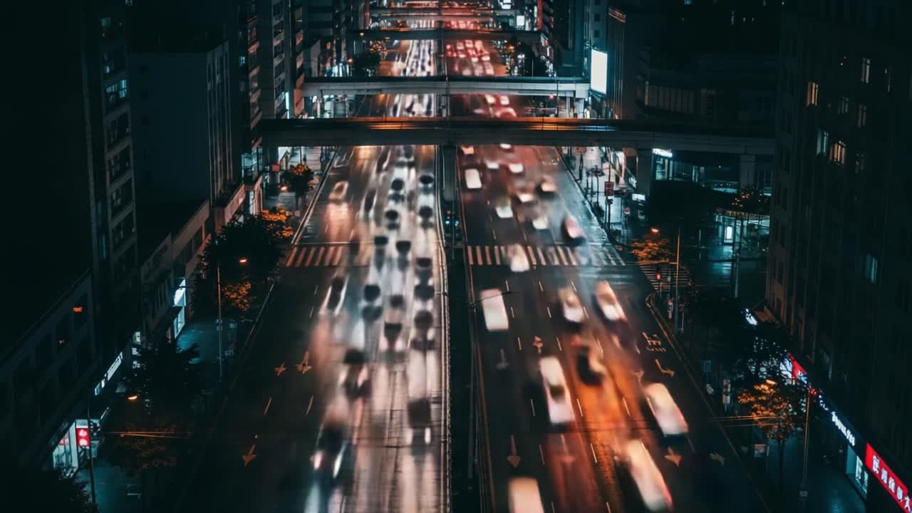 Nighttime City Street with Blurred Traffic