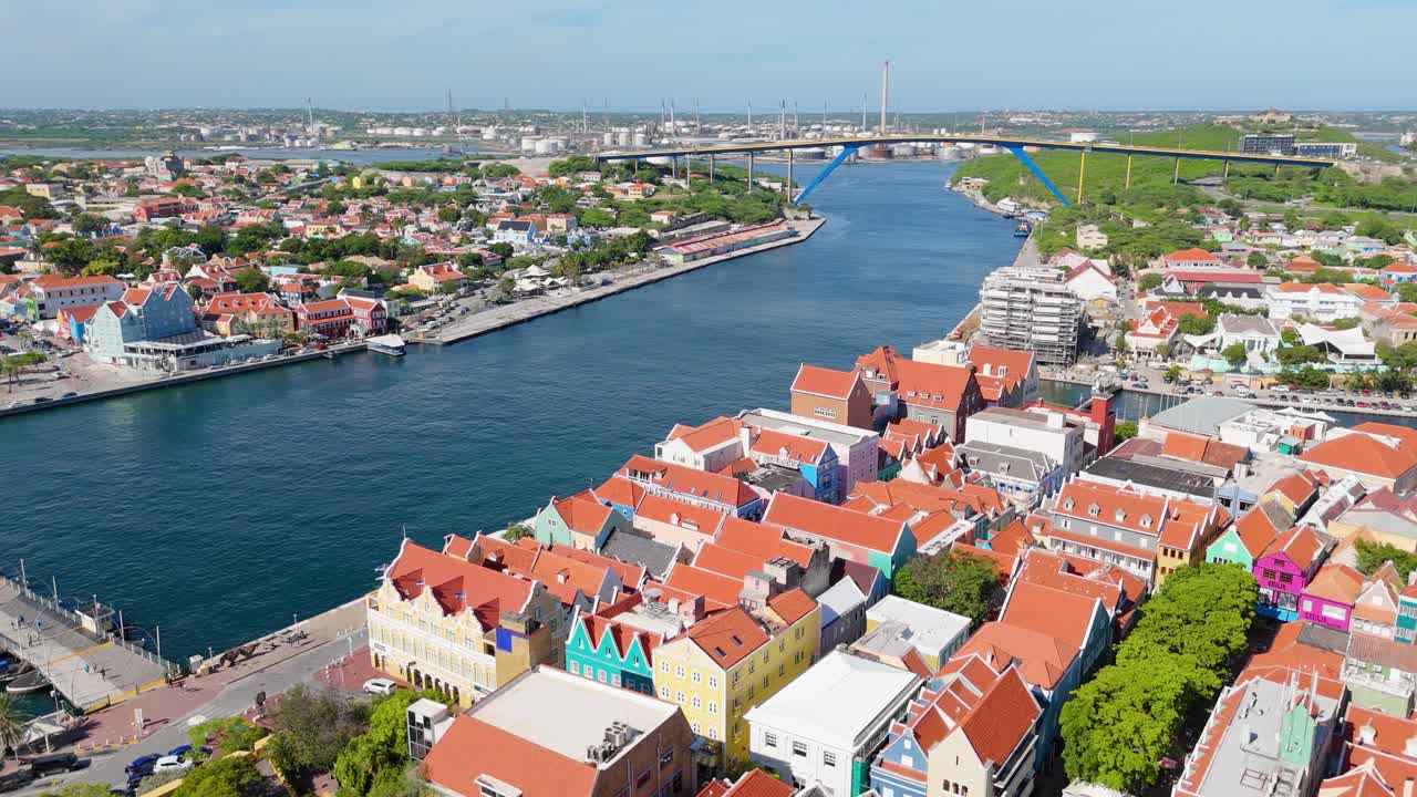 View from Handelskade Punda District Willemstad Curacao looking over to Otrobanda and pontoon bridge