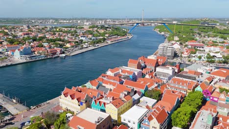 view from handelskade punda district willemstad curacao looking over to otrobanda and pontoon bridge