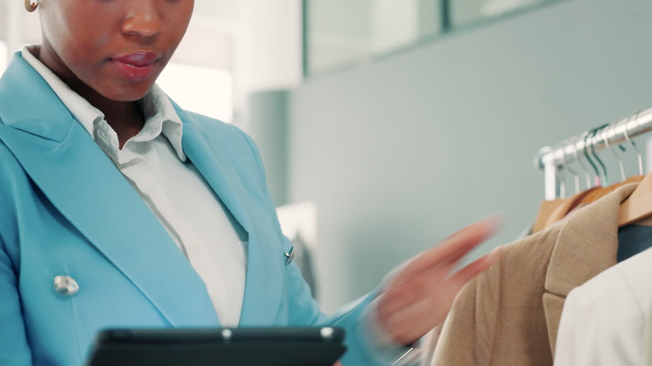Stock, fashion and designer on digital tablet