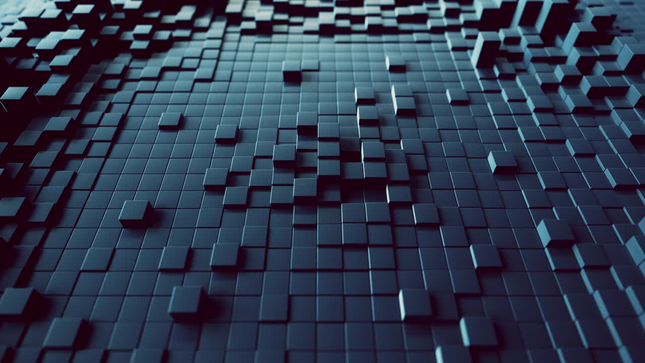 fondo de onda abstracto con una superficie cúbica en movimiento negra. concepto geométrico con cajas o columnas aleatorias. plantilla de diseño de movimiento. bucle sin costuras 4k 3d render. composición tecnológica. ondulación radial.