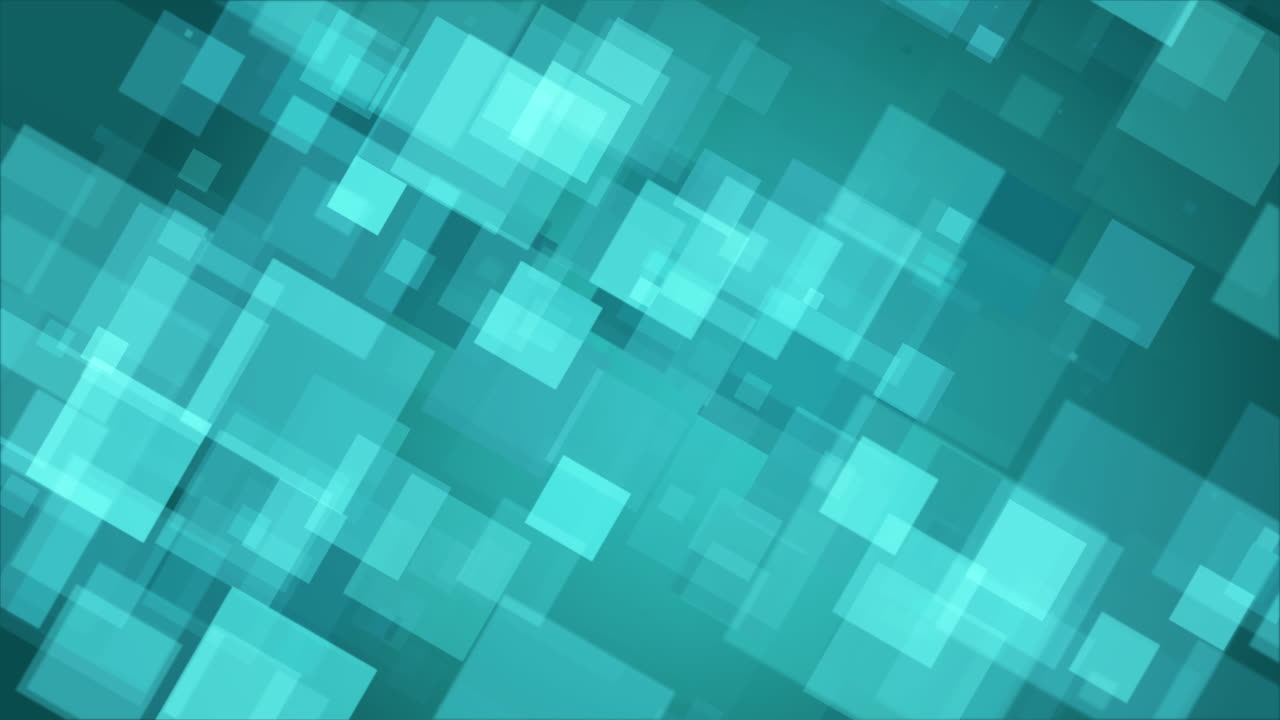 Abstract turquoise futuristic motion of glowing square blocks. Looped animated background.