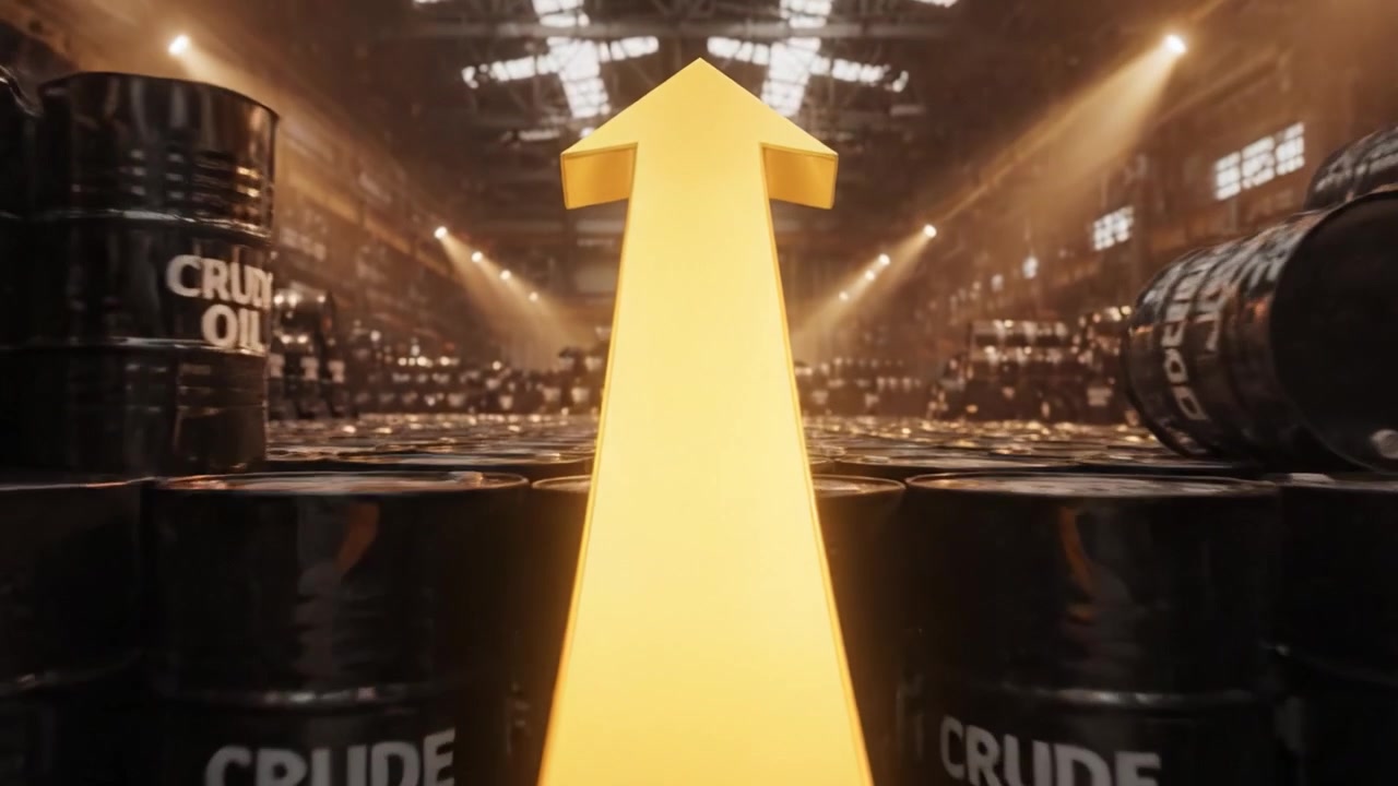 Dynamic Oil Market Trends: A Visual Journey Through Storage Facilities Highlighting Crude Oil Barrels and Rising Graphs Indicating Economic Fluctuations in the Energy Sector.