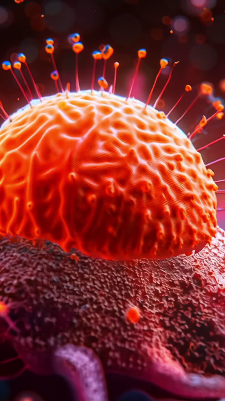 A bunch of red and blue blobs that look like they are floating in the air. The blobs are all different sizes and shapes