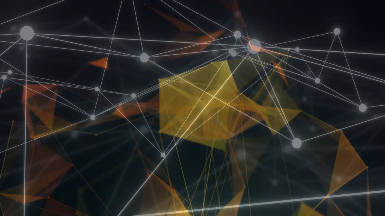 Animation of network of connections with spots on dark background