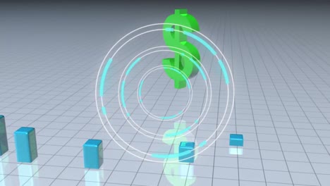 animation of scope scanning over dollar sign and graph on white background