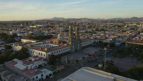 Aerial,-Basilica-of-Our-Lady-of-Zapopan-Backwards-Flight,-Guadalajara,-Mexico