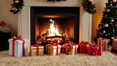 cozy christmas fireplace with presents