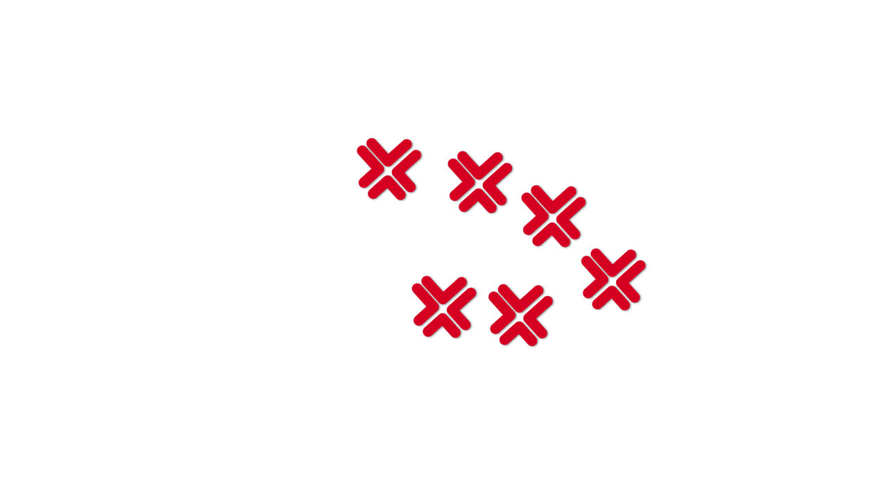 Animated Red X Shapes Arranging in a Circle on White Background