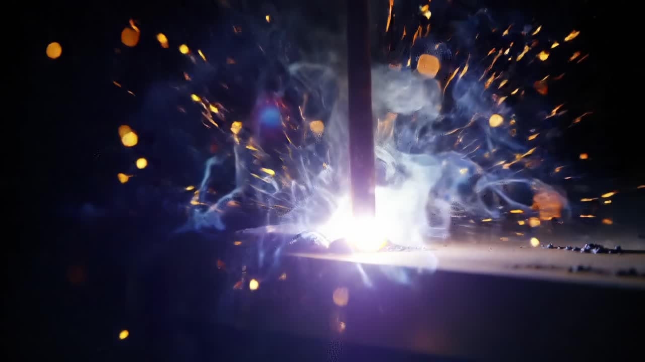 Dynamic Welding Process Captured in Action: A Mesmerizing Display of Sparks and Light Emanating from Intense Metal Fusion Work