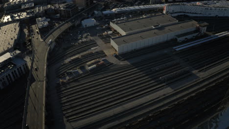 aerial view of downtown los angeles with railway tracks