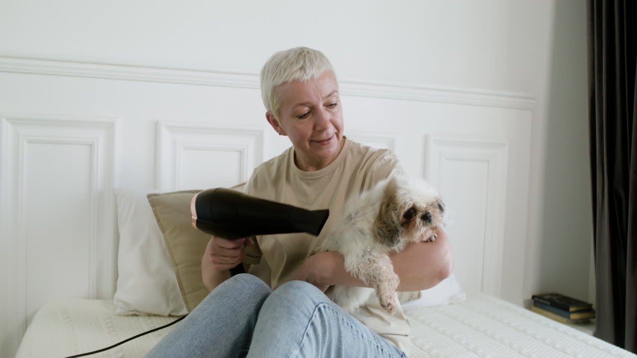 Woman and dog at home
