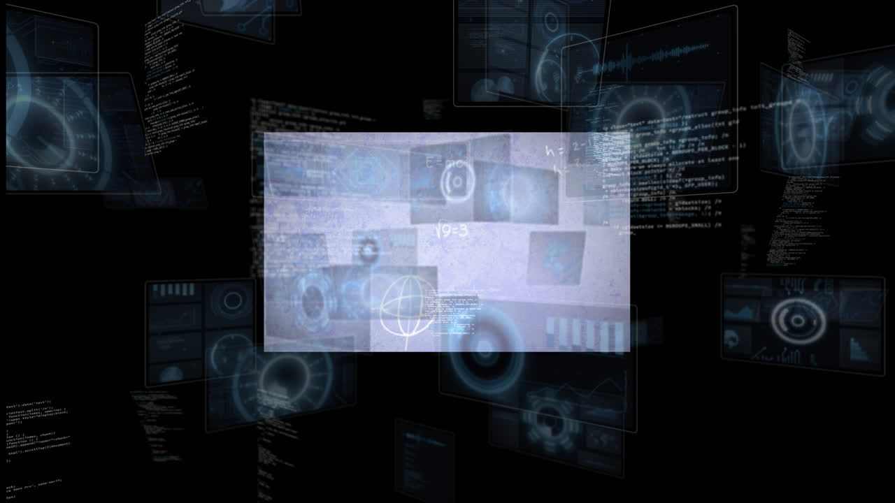 검은색 배경에 수학적 방정식 위에 스 스캔의 애니메이션