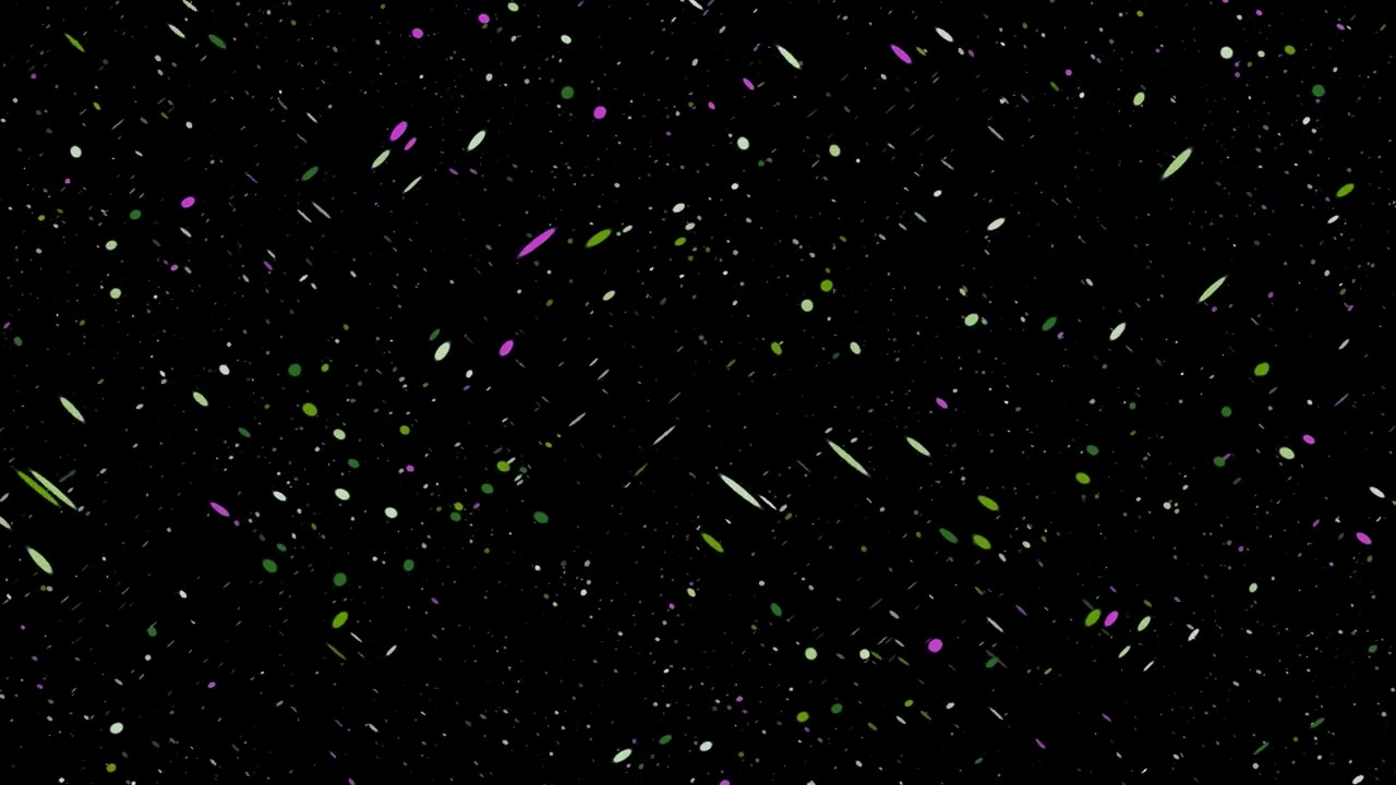 Sfondo in movimento astratto con particelle verdi e viola fluttuanti