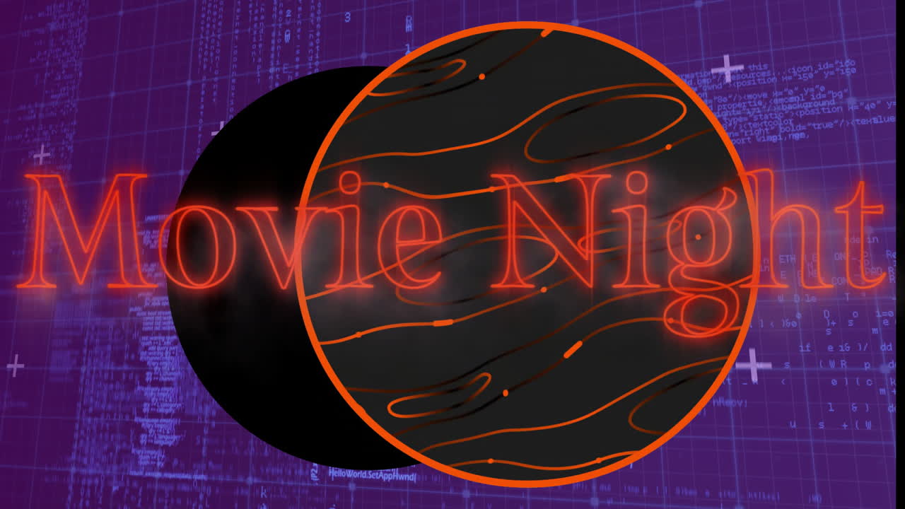 디지털 데이터와 코딩 배경에 대한 영화 밤 텍스트 애니메이션