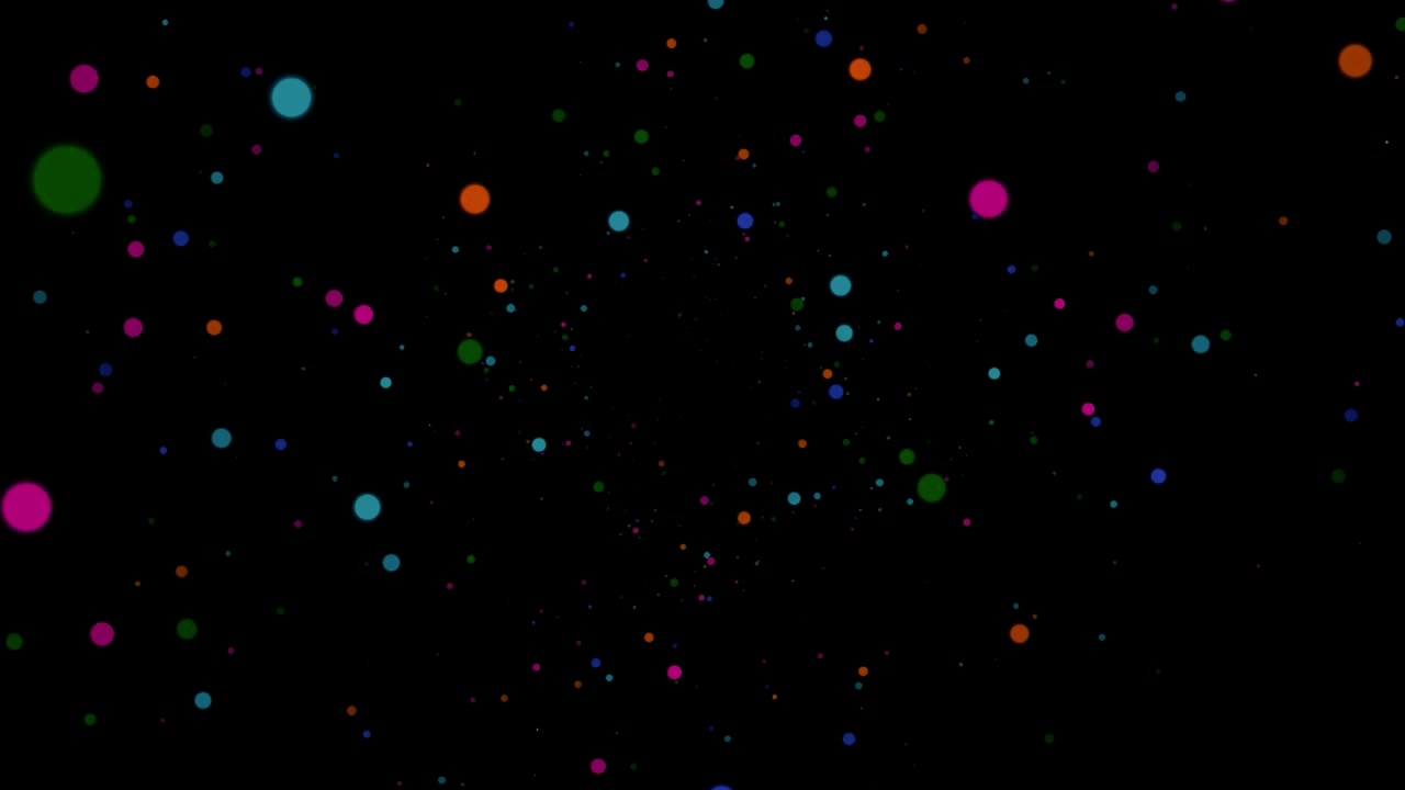 Abstract Motion Background with Floating Colorful Particles on Black