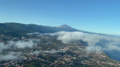 teide volcano and otorava valley, canary islands from the air, sunny day with very clean sky in a sunny day