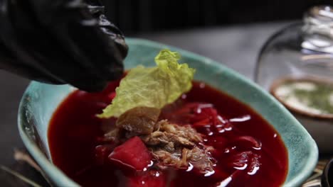 bowl of delicious beetroot soup (borscht)