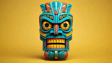vibrant colorful tiki mask on yellow background