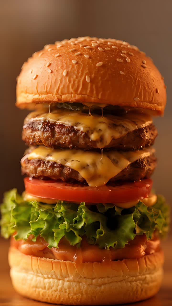 Hamburger Succoso Primo Piano Sfondo Bokeh 4K