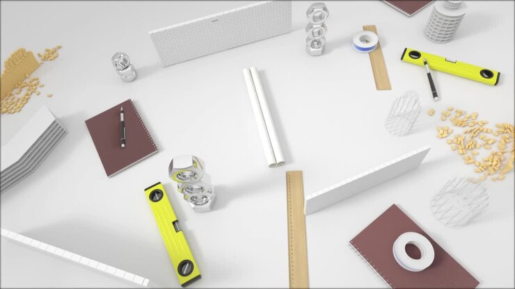 Blueprint Workspace with Tools and Logo