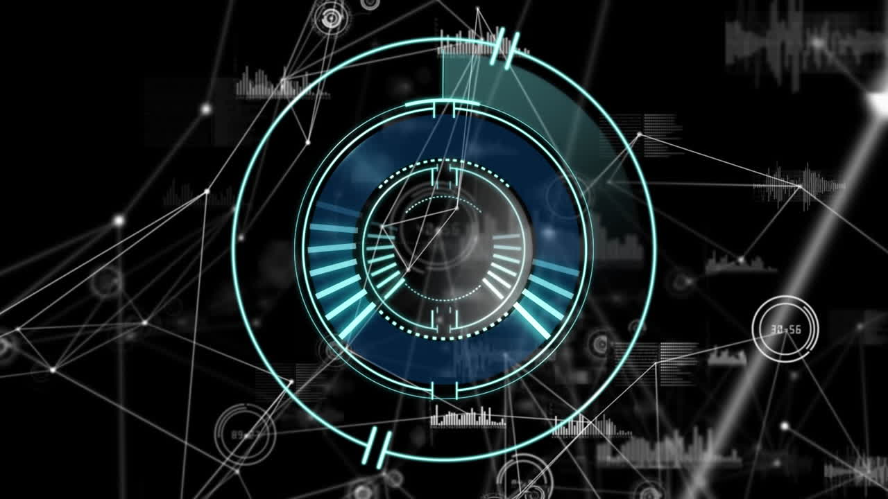 Animation of network of connections with icons over scope scanning